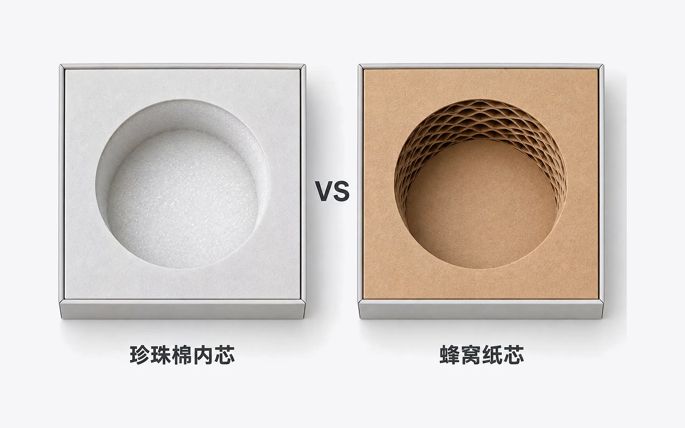 蜂窝一体盒:珍珠棉内芯与蜂窝纸芯对比